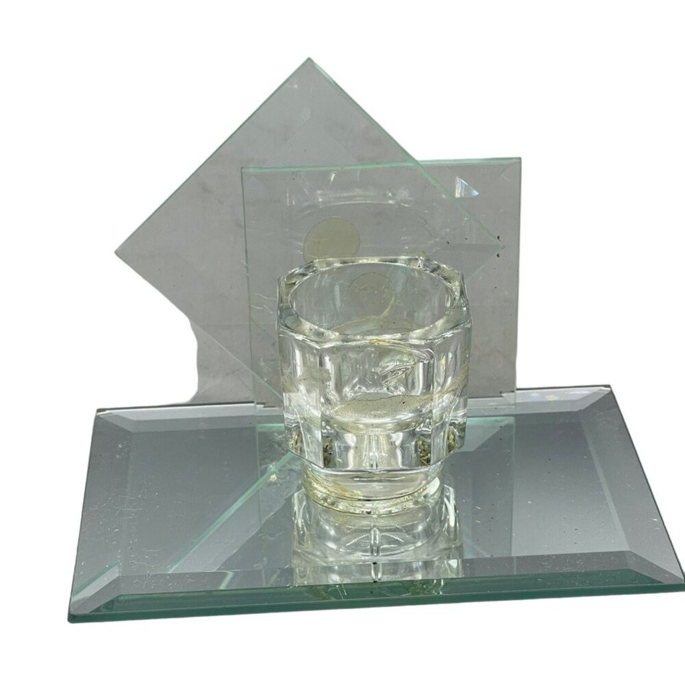 handmade candle holder mirror decor glass rectangle square 6x4" READ